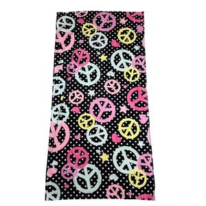 VTG Y2K Peace Sign Polka Dot Beach Towel Black Pink 100% Cotton Groovy Retro